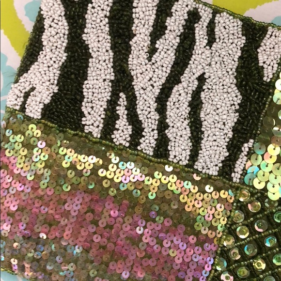 Green beaded and sequined evening bag - Picture 3 of 5